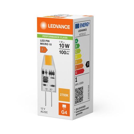 LED žárovka s paticí G4 1W = 10W 100lm 2700K Warm 320° 12V Ledvance