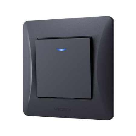 1pólový spínač Osvětlený 10A Povrchová montáž Černá BINERA VIDEX