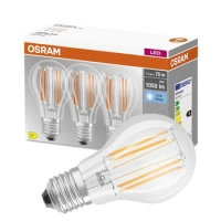 3x LED žárovka E27 A60 CL 7.5W = 75W 1055lm 4000K Neutrální bila 300° vlákno OSRAM BASE