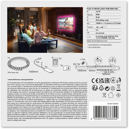 LED pásek 5V 4.2W RGB IP54 1.5m LEDVANCE