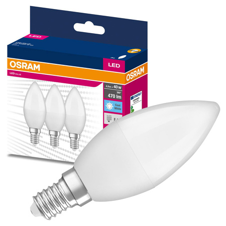 3x LED žárovka E14 B35 4.9W = 40W 470lm 4000K neutrální bílá 200° OSRAM HODNOTA