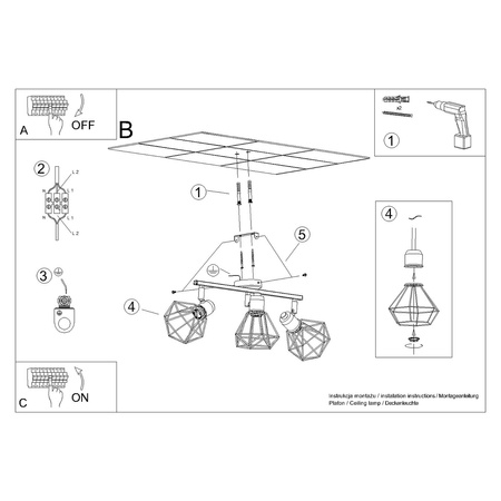 ARTEMIS 3 3xE14 Bílé moderní stropní svítidlo SOLLUX