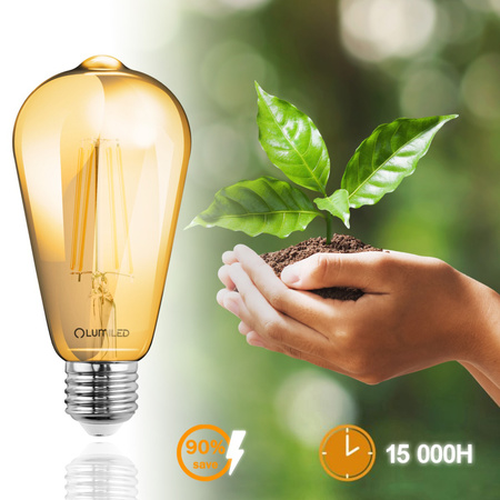 Žárovka LED E27, ST64 6W = 50W 660lm 2200K Teplá bílá 360° Filament LUMILED