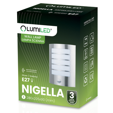 Zahradní nástěnná lampa se senzorem E27, NIGELLA LUMILED