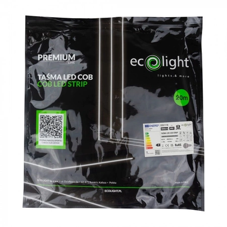 LED pásek COB 9W/m 1035lm/m 480LED/m 12V 4000K neutrální bílá IP67 role 20m Ecolight