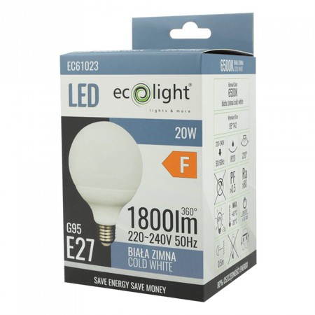 LED žárovka Sphere G95 E27 20W 1800lm 6500K studená bílá Ecolight