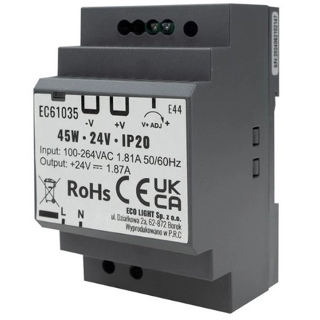 Napájecí zdroj LED na lištu DIN Premium Line 45W 24V Ecolight