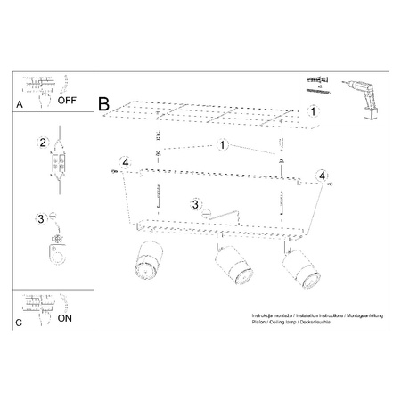 NERO stropní svítidlo 3xGU10 Reflektor Halogenové svítidlo Pohyblivé 45cm Černý chrom SOLLUX
