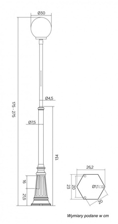 Venkovní zahradní lampa tyč LANTERN E27 CLASSIC BALLS OGMWN 1 300 175-275 cm černá Su-Ma