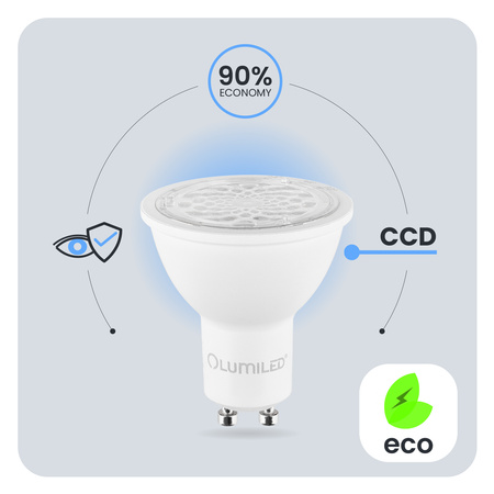 10x Žárovka LED GU10, 6W = 50W 580lm 6500K Studená bílá Nastavitelná 24° 36° 60° LUMILED