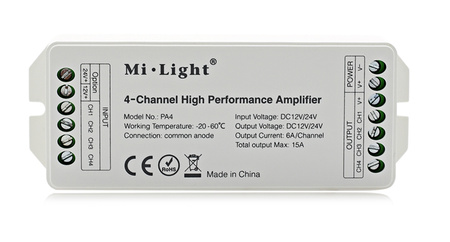 4kanálový zesilovač pro RGBW Mi-Light LED TAPES - PA4