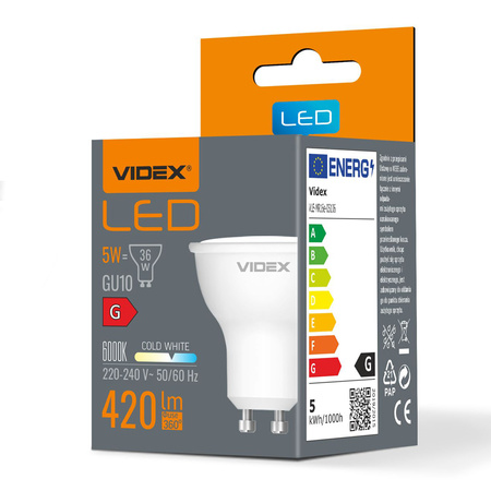 LED žárovka GU10 s reflektorem 5W = 36W 420lm 6000K studená bílá 120° Videx