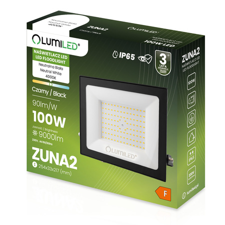 LED Reflektor 100W, 9000lm 4000K IP65 Černá ZUNA2 LUMILED