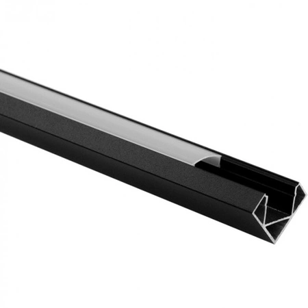 Hliníkový rohový LED profil pro povrchovou montáž černý 2m se stínítkem z mléčného skla pro LED pásky + krytky Ecolight řady R
