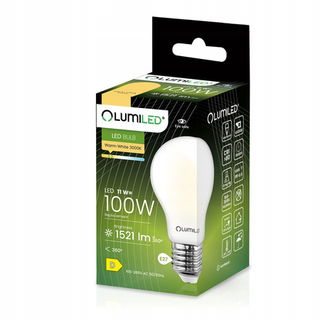 6x Žárovka LED E27, A60 11W = 100W 1521lm 3000K Teplá bílá 360° Filament Mléčná LUMILED