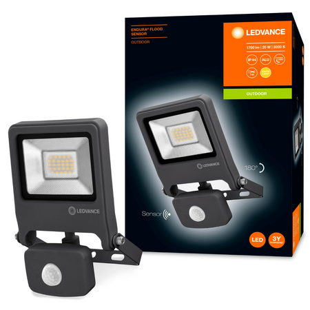 Reflektor LED 20W 1700lm 3000K IP44 šedý s pohybovým senzorem LEDVANCE světlomet Endura