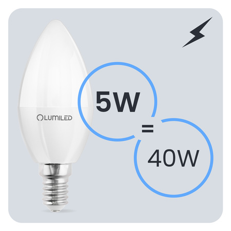 Žárovka LED E14, B35 5W = 40W 470lm 3000K Teplá bílá 180° LUMILED