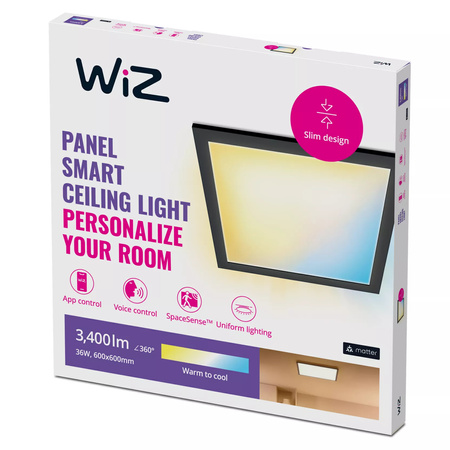 LED povrchový panel 60x60 Stropní světlo CASETON 36W Black SMART WiFi WiZ