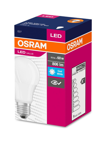 LED žárovka E27 A60 8.5W = 60W 806lm 4000K Neutrální bila 200° OSRAM Hodnota