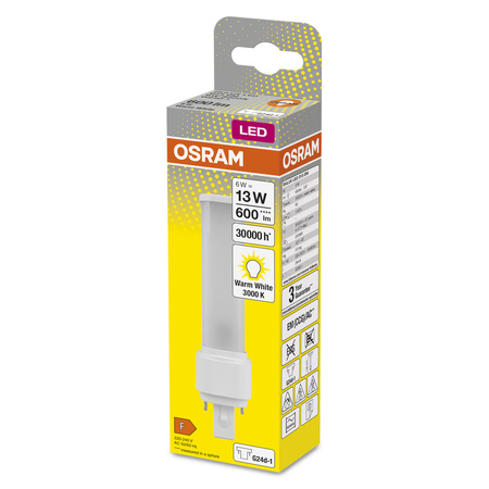 Jednostranná zářivka G24d-1 6W = 13W 600lm 3000K teplá 120° DULUX LED D EM & AC Osram