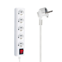 Zástrčka napájecího prodlužovacího kabelu – 5x zásuvka s uzemněním a vypínačem 3m 3x1mm 16A Bílá