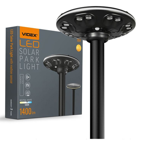 LED pouliční solární zahradní lampa s čidlem pohybu 15W 1400lm 3000K-5000K CCT černá VL-GLSO-1254-S Videx