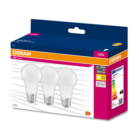 3PAK LED žárovka E27 A60 13W = 100W 1521lm 2700K Warm OSRAM Value