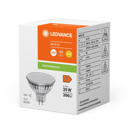 LED reflektorová žárovka GU5.3 MR16 4,3W = 35W 396lm 2700K Warm 120° 12V Ledvance