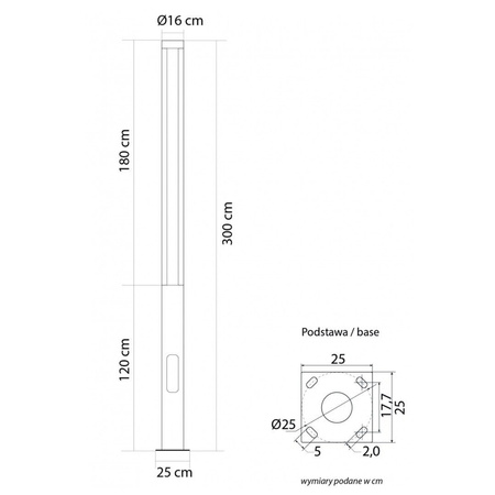 Venkovní lampa LED lucerna zahradní sloup FAN MAX 300 cm 44W 4000K IP65 Su-Ma