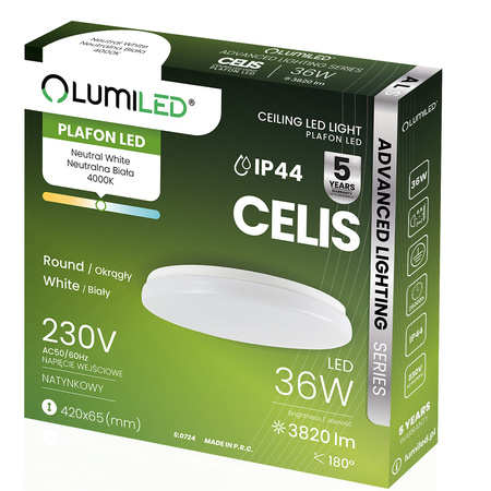 Stropní LED plafon pro povrchovou montáž 36W 4000K CELIS Round IP44 ALS LUMILED