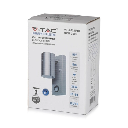 Zahradní svítidlo fasádní nástěnné svítidlo GU10 IP44 se snímačem pohybu stříbrná VT-7621 V-TAC