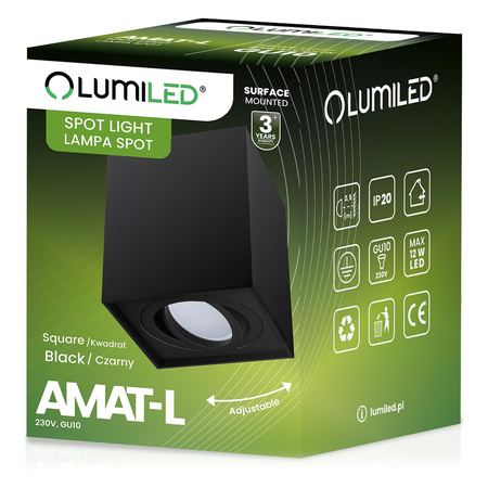 Povrchové Halogenové svítidlo GU10, SPOT TUBA 115mm Nastavitelná Čtvercová Černá AMAT-L LUMILED