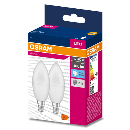 2x LED žárovka B39 Candle E14 7,5W = 60W 806lm 4000K Neutral 200° VALUE CLASSIC Osram