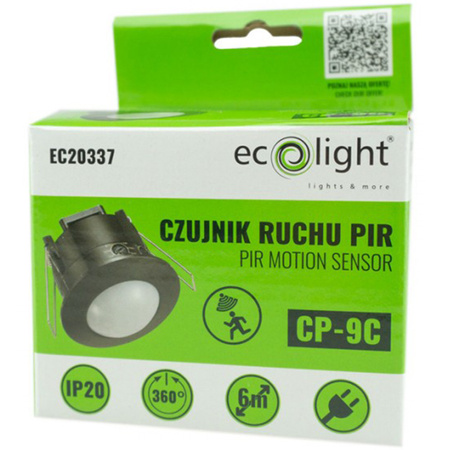 PIR pohybový a soumrakový senzor. zapuštěný. 360°. 6m. vnitřní. černý