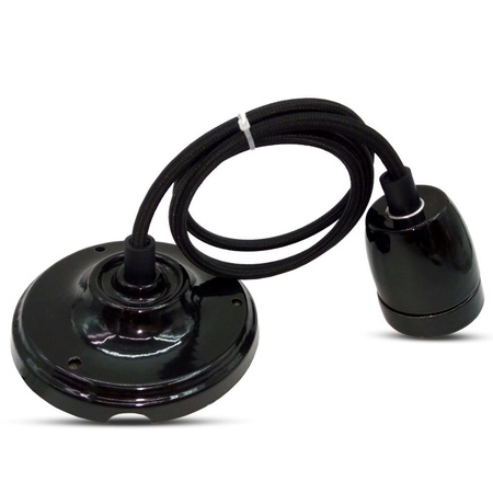 Závěsné svítidlo E27 Porcelánové stínidlo černé s kabelem VT-7998 V-TAC