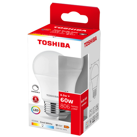 LED žárovka E27 A60 8,5W = 60W 806lm 6500K Cold Dimmable TOSHIBA