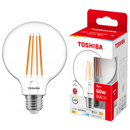 LED žárovka E27 G95 7W = 60W 806lm 2700K Warm Filament Dimmable TOSHIBA