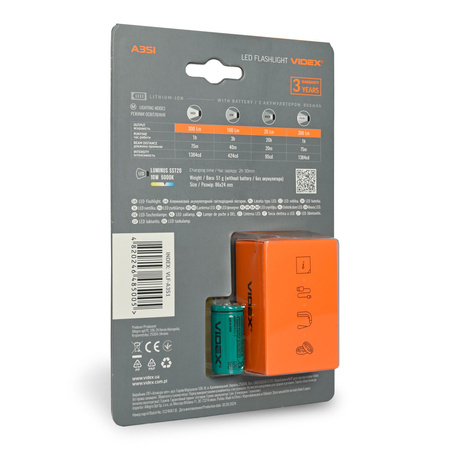 LED dobíjecí ruční svítilna 3 barvy světla 20W 300lm 5000K černá IP67 Videx
