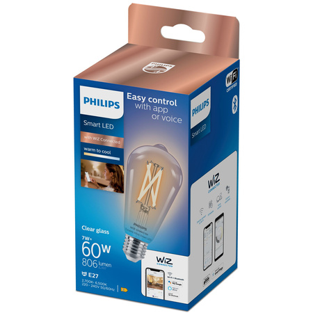LED žárovka E27 ST64 7W = 60W 2700-6500K FILAMENT SMART WiFi Philips WiZ