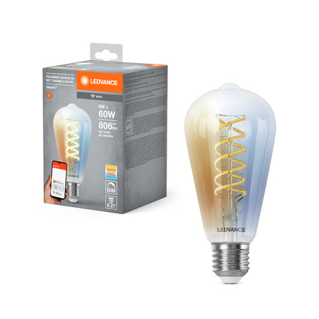 LED žárovka E27 8W = 60W 806lm CCT Stmívatelná SMART+ WiFi Filament Edison Ledvance
