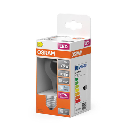 LED žárovka E27 A60 7.5W = 75W 1055lm 4000K Neutrální bila 300° Vlákno Stmívatelné OSRAM SUPERSTAR