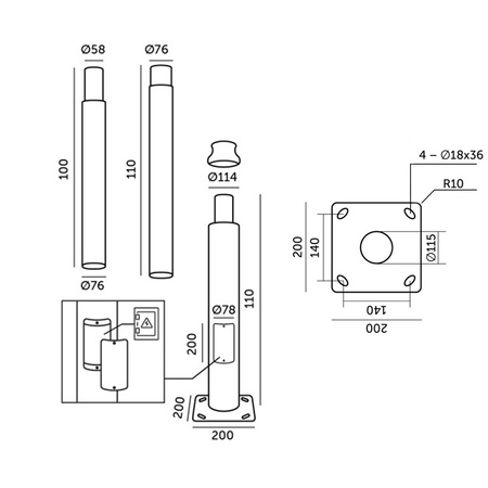 Osvětlovací stožár Skládací stožár pro pouliční lampy lucerny 3m fi60 REVISIONARY