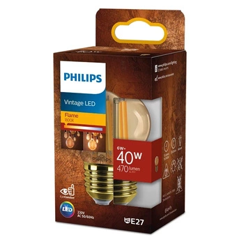 LED kulová žárovka E27 P45 6W = 40W 470lm 1800K Teplá bílá vlákno jantarové PHILIPS