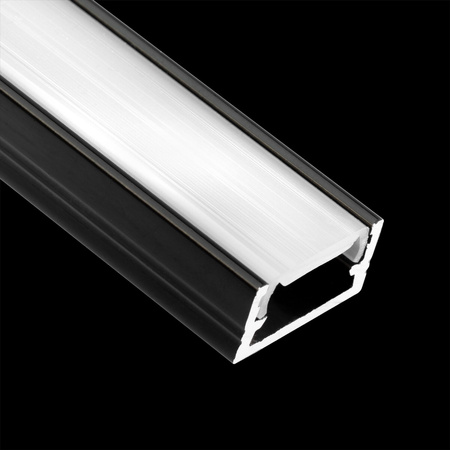Povrchový Hliníkový Profil pro LED Pásky, Násuvný 2m Černá MINI + Mléčná Krytka LUMILED