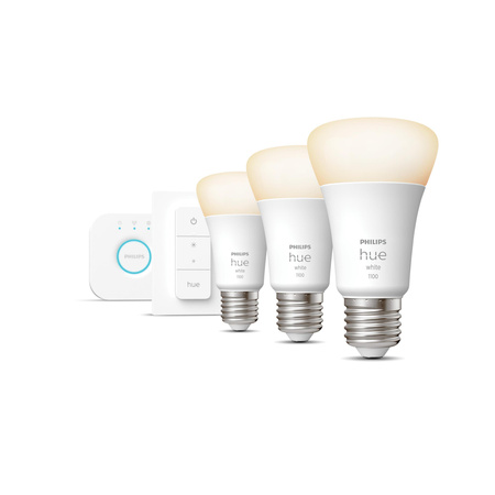 3x LED žárovka E27 A60 9,5 W 2700 K teplá bílá Philips Hue White Bluetooth ZigBee + Hue Bridge + Dimmer Switch