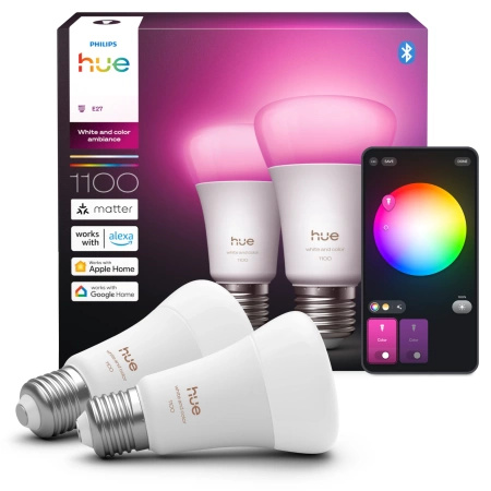 2x LED žárovka E27 A60 8,1W = 75W 1100lm 1800-20000K CCT + RGB SMART Smart Bluetooth ZigBee White and Color Ambiance Philips HUE