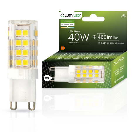 Žárovka LED G9, KAPSLE 5W = 40W 460lm 4000K neutrální bílá 360° LUMILED