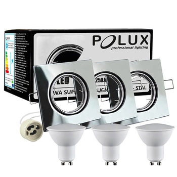 3x GOLDLUX (Polux) pohyblivá halogenová žárovka. hranatá. chrom + GU10 3.5W LED žárovka