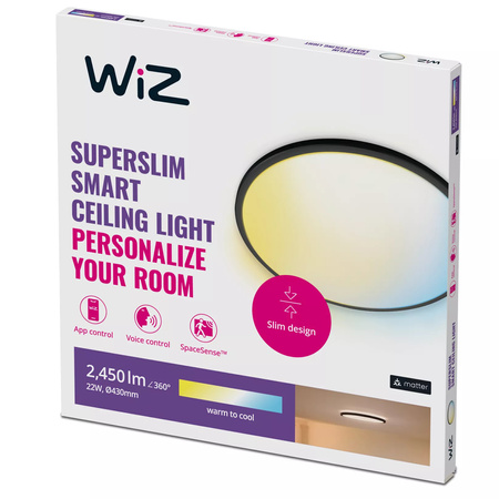 Plafond LED stropní svítidlo pro povrchovou montáž 22W CCT černé kulaté SMART WiFi WiZ