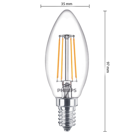 4x LED žárovka E14 svíčka B35 4,3W = 40W 470lm 2700K teplá bílá 300° FILAMENT Essential Philips